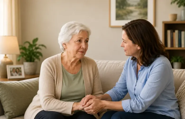 Family discussing signs that senior living may be needed